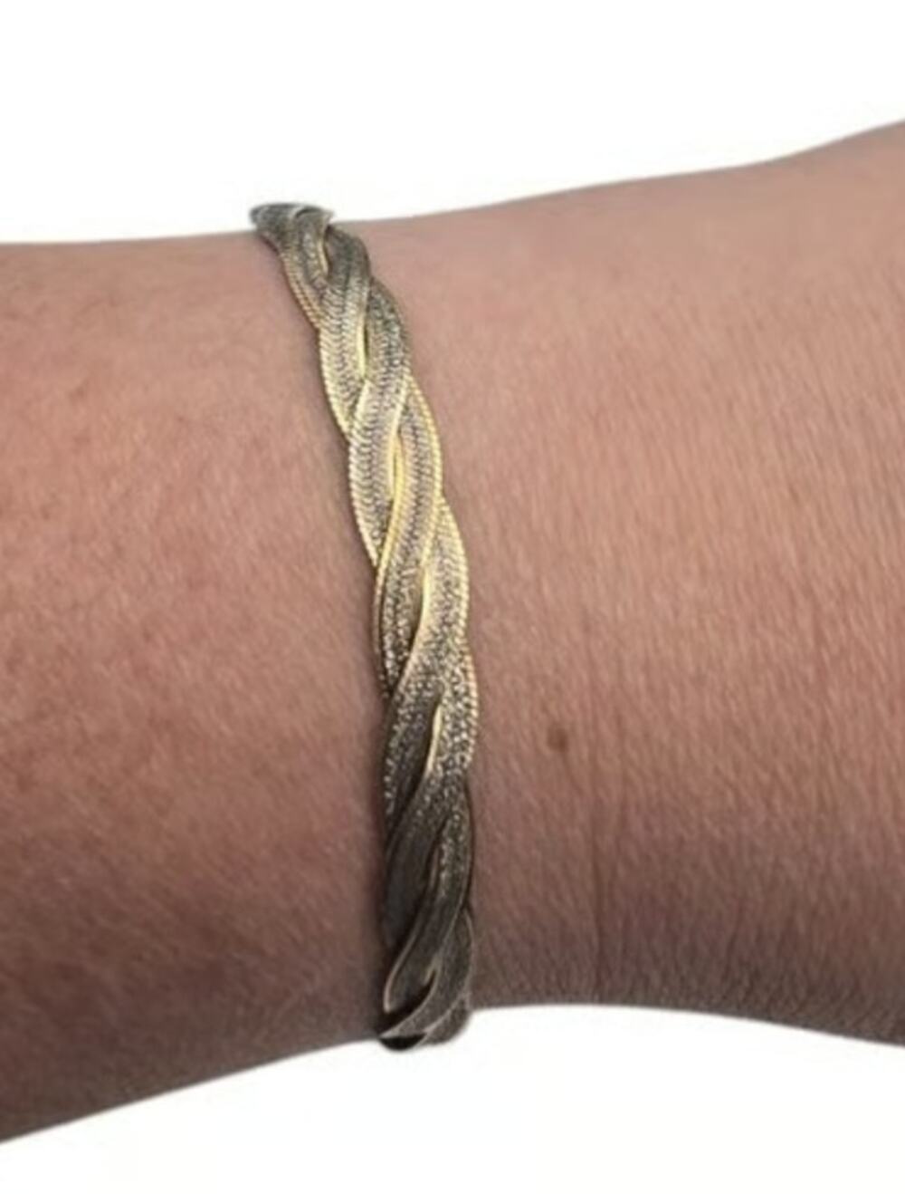 Braided Herringbone Italian 925 Sterling Silver Two Tone Bracelet 7” Classic